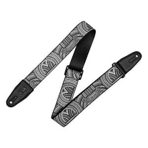 2 Tattoo Guitar Strap in B&W Tribal Design with Black Leather Ends